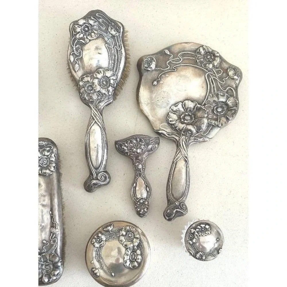 Victorian Repose  Sterling Silver‎  Large Vanity Set Brushes Jars Mirrors & More